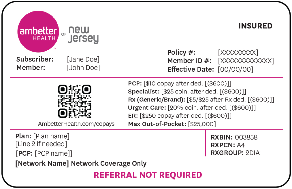 Ambetter Health of New Jersey member ID card