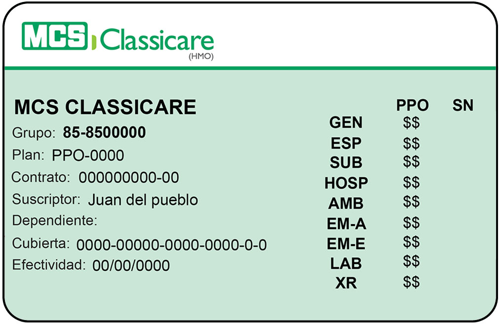 MCS Classicare sample member card