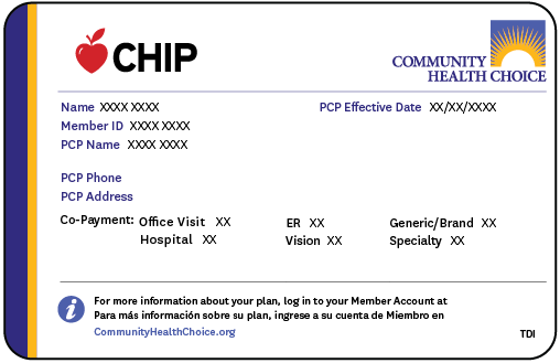 Community Health Choice CHIP member ID card