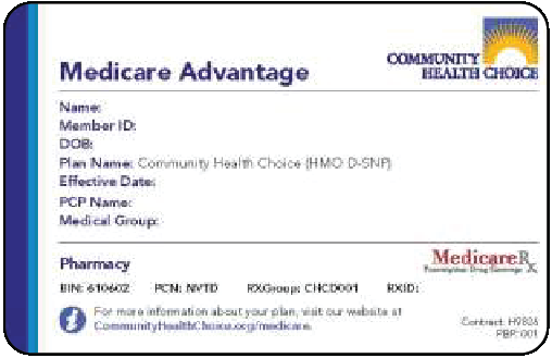 Community Health Choice Medicare Advantage member ID card
