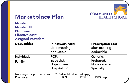 Community Health Choice Marketplace member ID card