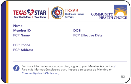 Community Health Choice Texas Star member ID card